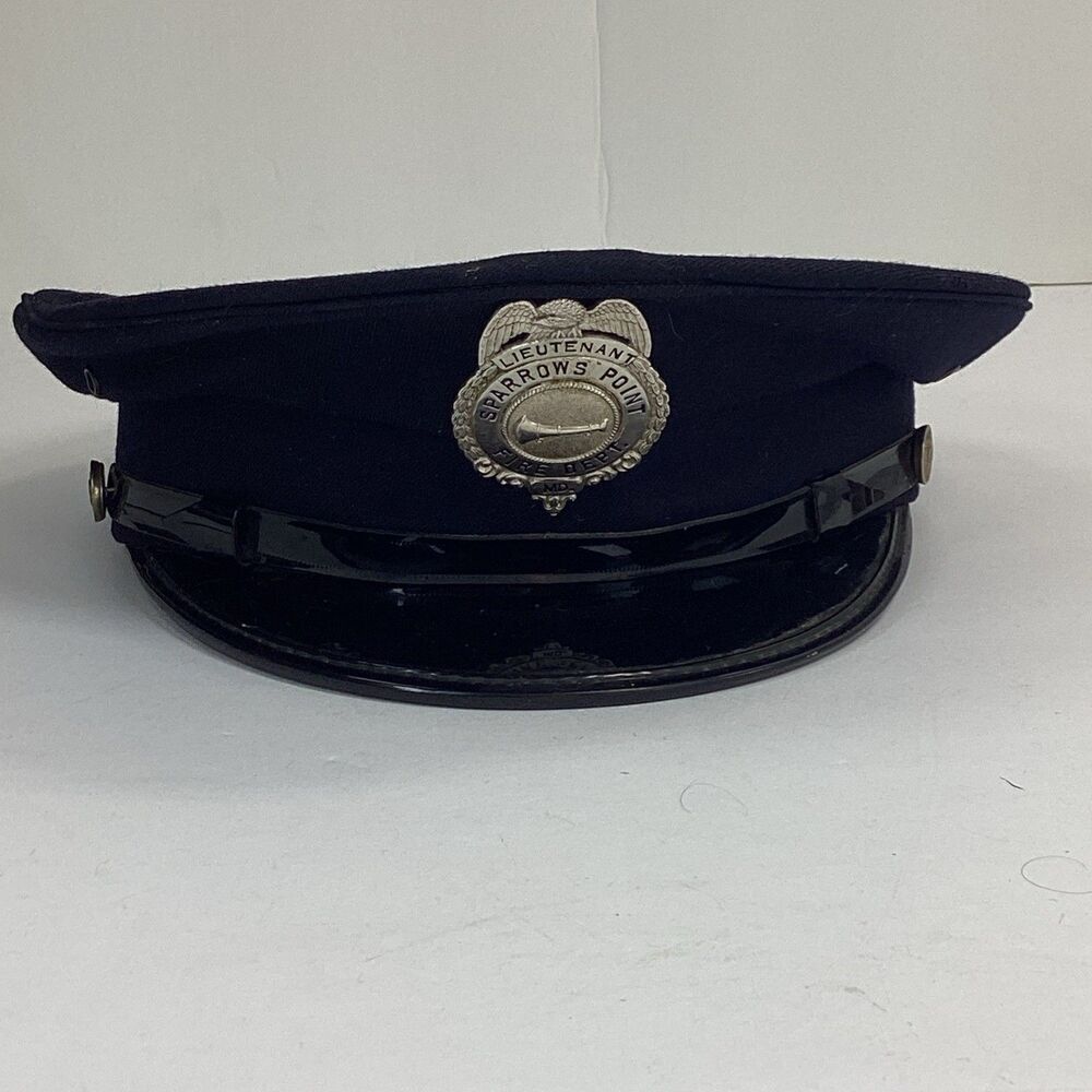 Vtg Fire Department Service Cap Dress Hat Lieutenant Sparrows Point MD 6-7/8